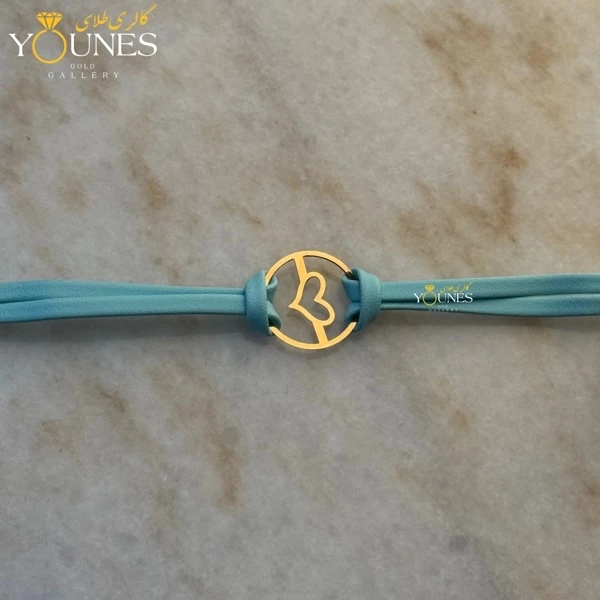 دستبند طلا چرم دولاین قلب توخالی